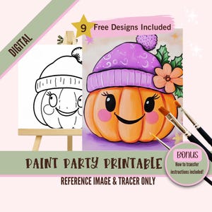 Cute Summerween Sip and Paint Downloadable Stencil Art, DIY Acrylic Painting Party Image Transfers, Paint Night Canvas Digital Download