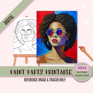 1865 Juneteenth Diy Adult Paint Party Printable Template, Sip and Paint Predrawn Png Stencil Design | Paint On Canvas Outline, Afro Girl