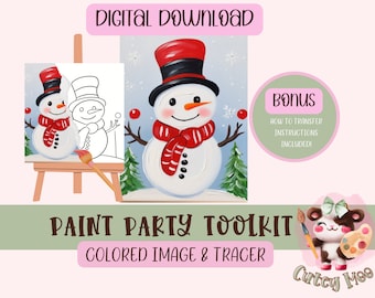 Christmas Diy Paint Party, Adult Painting, Snowman Paint Kit, Art Party Paint Kit, Sip & Paint, Digital Download File, PNG Outline
