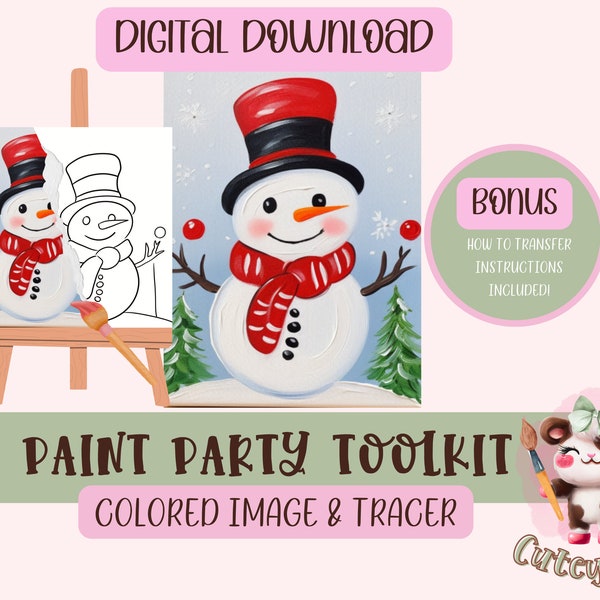 Christmas Diy Paint Party, Adult Painting, Snowman Paint Kit, Art Party Paint Kit, Sip & Paint, Digital Download File, PNG Outline