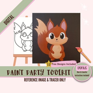 Peinture pour fête d'écureuil à imprimer - Kit de peinture numérique pour adultes - Ensemble de toiles à faire soi-même pour déguster et peindre des animaux de la forêt - Pochoir automne prédessiné