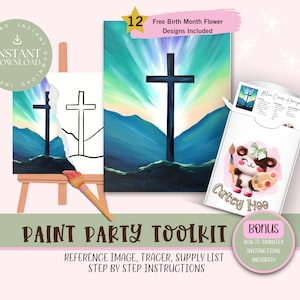 Fiesta de pintura diy para adultos y niños /Pre-Dibujado / Kit de pintura de fiesta de arte / Sip & Paint / Archivo de descarga digital, kit de herramientas de fiesta de pintura
