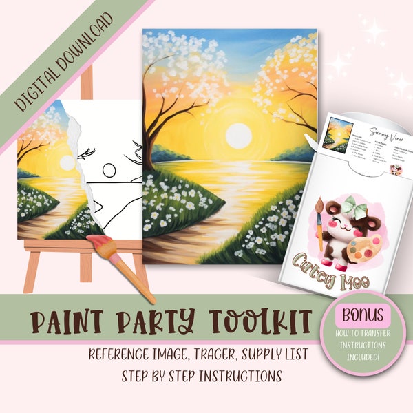 Diy Adult Paint Party Printable Images Kit, Sip and Paint Predrawn Png Stencil Design Download Instructions,  Paint On Canvas Outline,