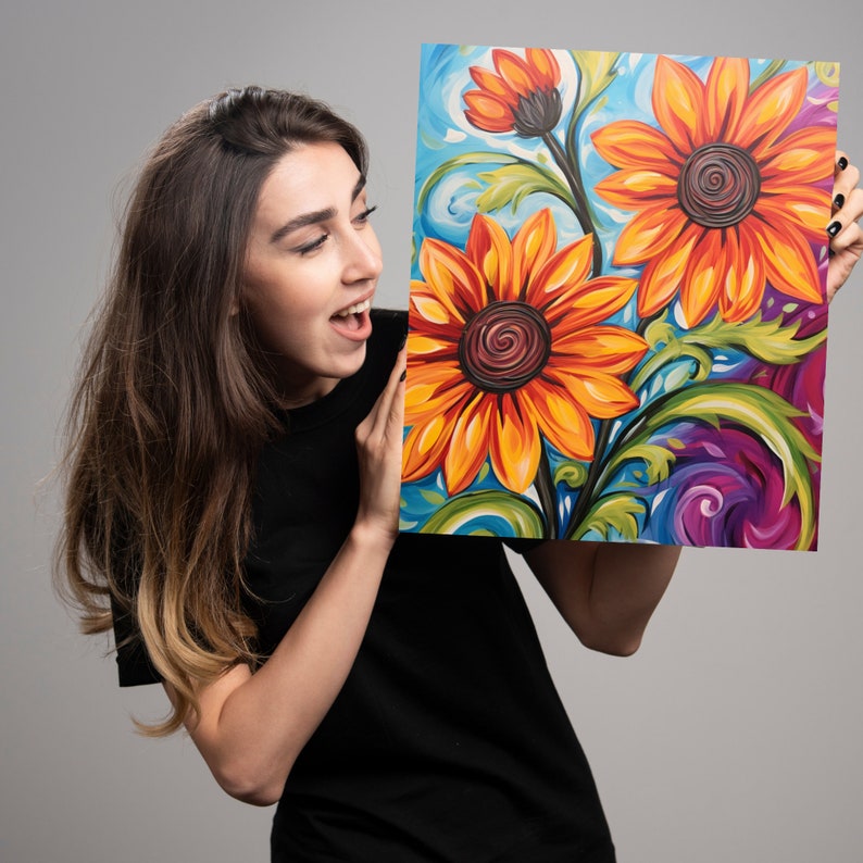 Sip and Paint Canvas Kit for Fall - Pre Drawn Sunflower Design, Paint ...