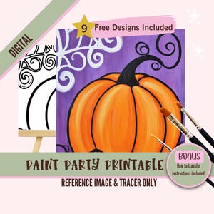 Kit de lienzo para fiesta de Halloween con sorbos y pintura, plantilla prediseñada para fiestas de arte de bricolaje, plantilla imprimible, contorno PNG de noche de pintura, digital