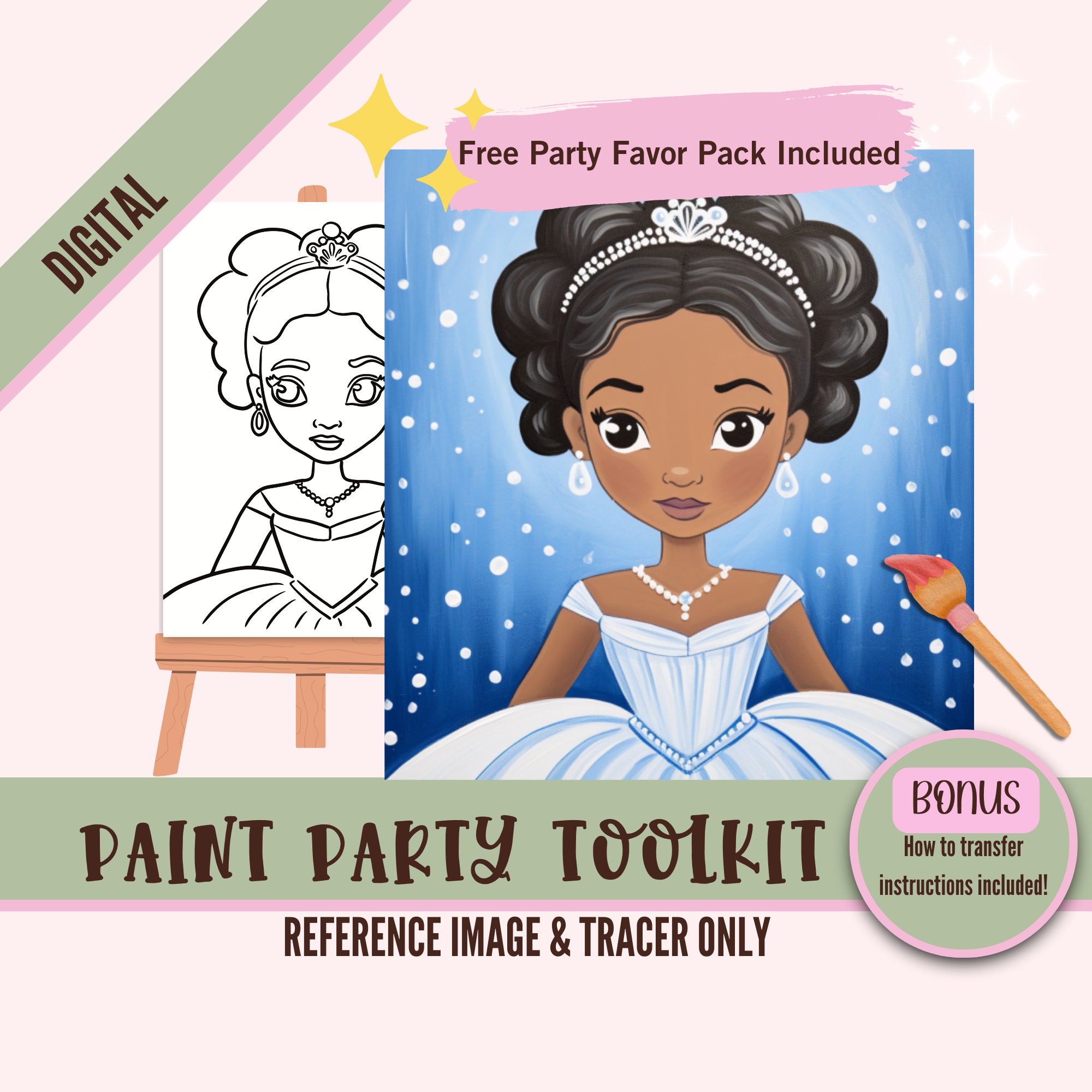 DIY Sip and Paint Canvas Kit - Pre Drawn African American Princess With ...
