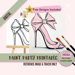 乳がん啓発絵画キット、大人向けのサバイバーのキャンバスアウトライン、ピンクのヒールのDIYペイント＆シップパーティー、がんと闘うアート