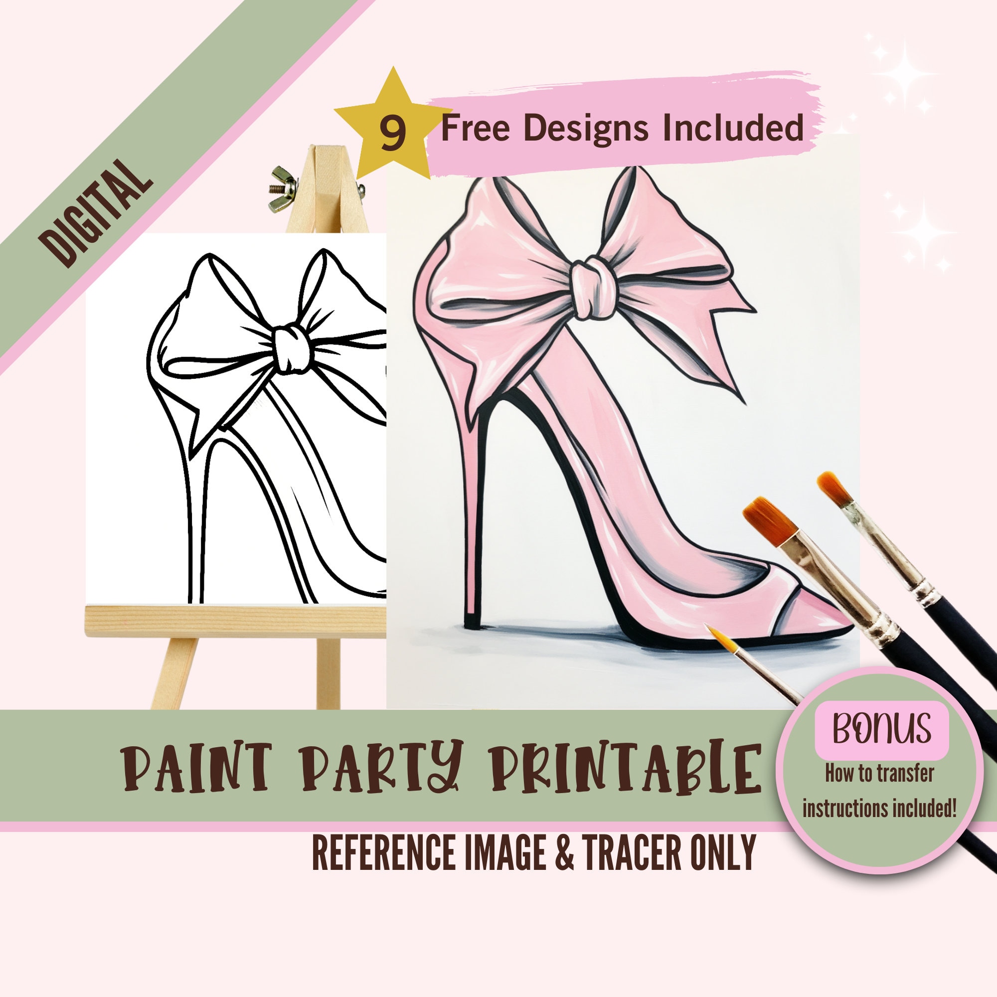Breast Cancer Awareness Painting Kit, Survivor Pre-Drawn Canvas Outline for Adults, Pink Heel DIY Paint and Sip Party, Fight Cancer Art