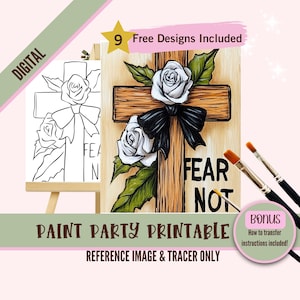 Christliche Sip und Paint Herunterladbare Schablonenkunst, Religiöse DIY Acrylmalerei Party Bildtransfers, Paint Night Canvas Digital Download