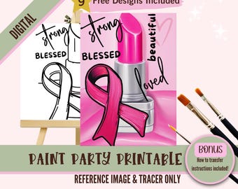 Breast Cancer Survivor Sip and Paint Party, Cancer Warrior Pre drawn Template for DIY Art Parties, Printable Stencil, Paint Night Outline