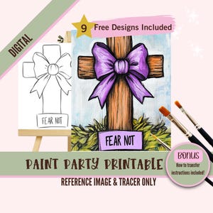 Christliche Sip und Paint Herunterladbare Schablonenkunst, Religiöse DIY Acrylmalerei Party Bildtransfers, Paint Night Canvas Digital Download