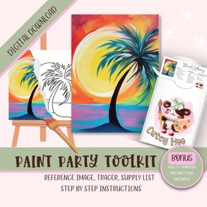 Diy Sip N Paint, fiesta de pintura imprimible para niños y adultos, instrucciones de plantilla de pintura y sorbo, plantilla del kit de pintura, descarga digital Png