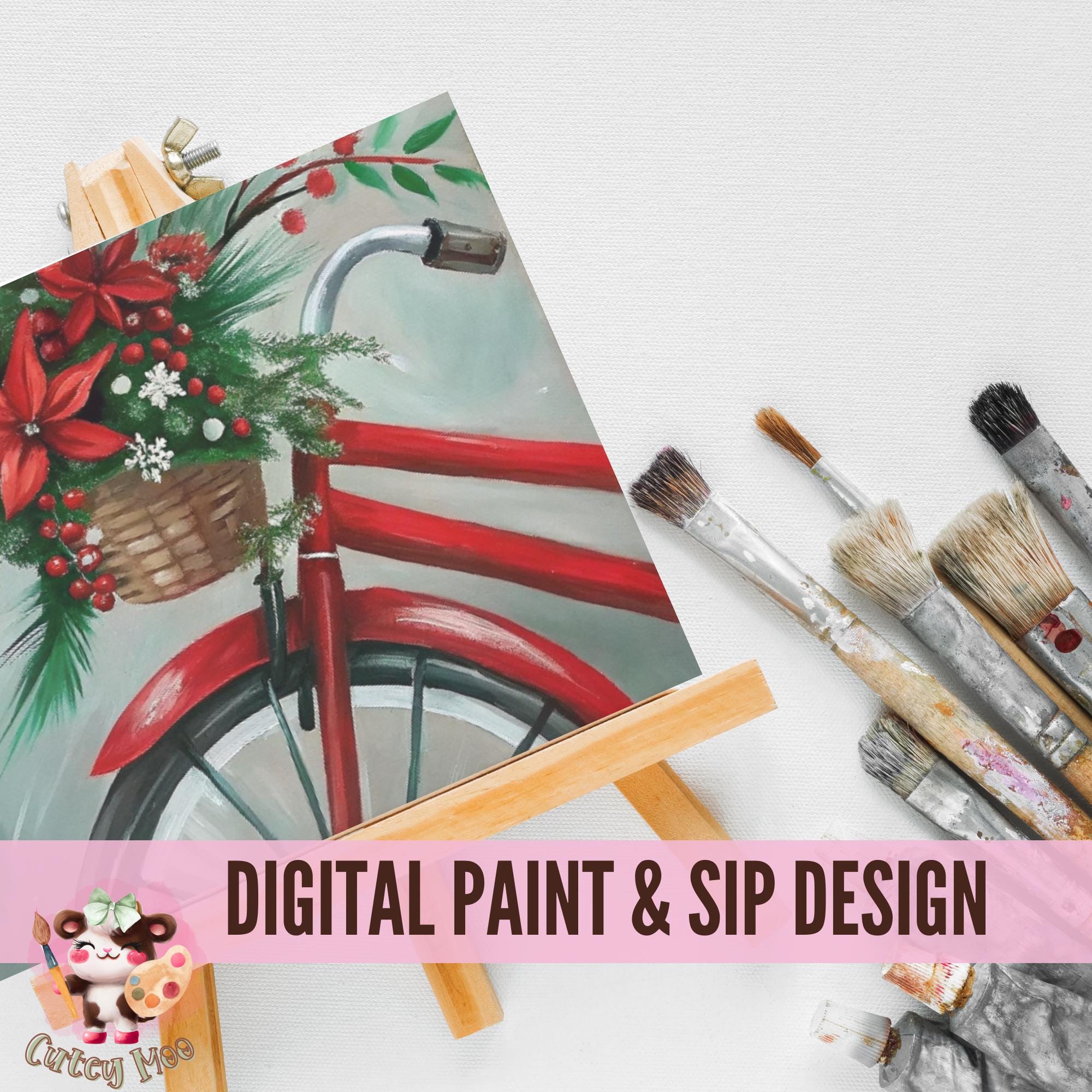 Holiday Bike Sip and Paint Party Kit Canvas, Pre Drawn Template for DIY ...