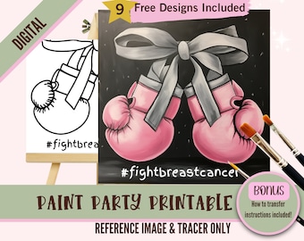 Breast Cancer Awareness Painting Kit | Survivor Pre-Drawn Canvas Outline for Adults | Pink DIY Paint and Sip Party, Fight Breast Cancer Art