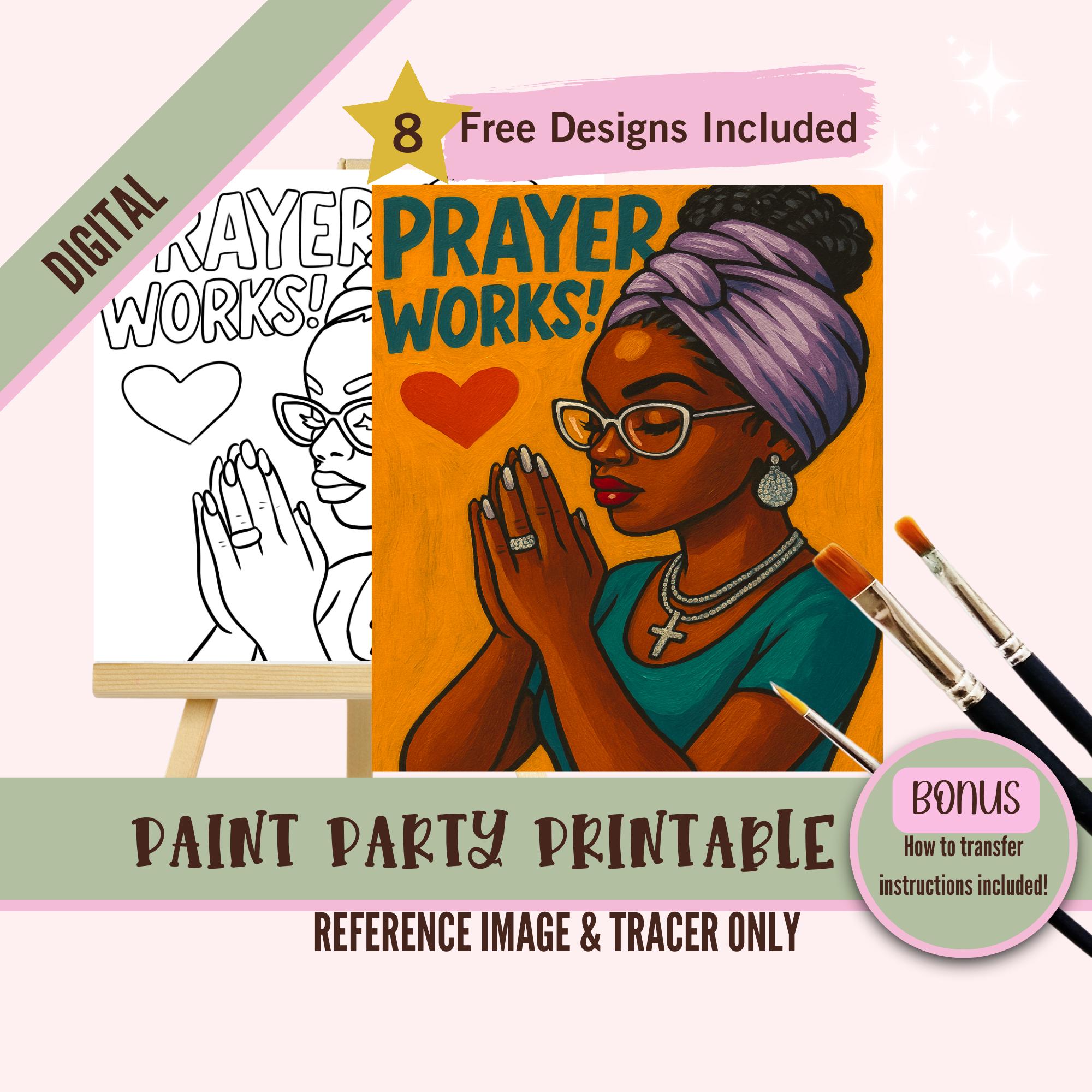Christian Religious Art Painting Party PNG, Afro Girl DIY Pre-Drawn Canvas Stencil Kit, Perfect for Coloring and Paint and Sip Parties