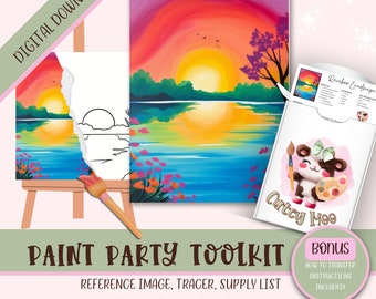 Diy Adult Paint Party Printable Images Kit, Sip and Paint Predrawn Png Stencil Design Download Instructions,  Paint On Canvas Outline,