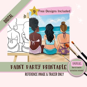 Plantilla imprimible para fiesta de pintura para amigas, plantilla para pintar para una noche de chicas, actividad de arte para hacer uno mismo, fiesta de pintura para una noche de chicas, descarga instantánea