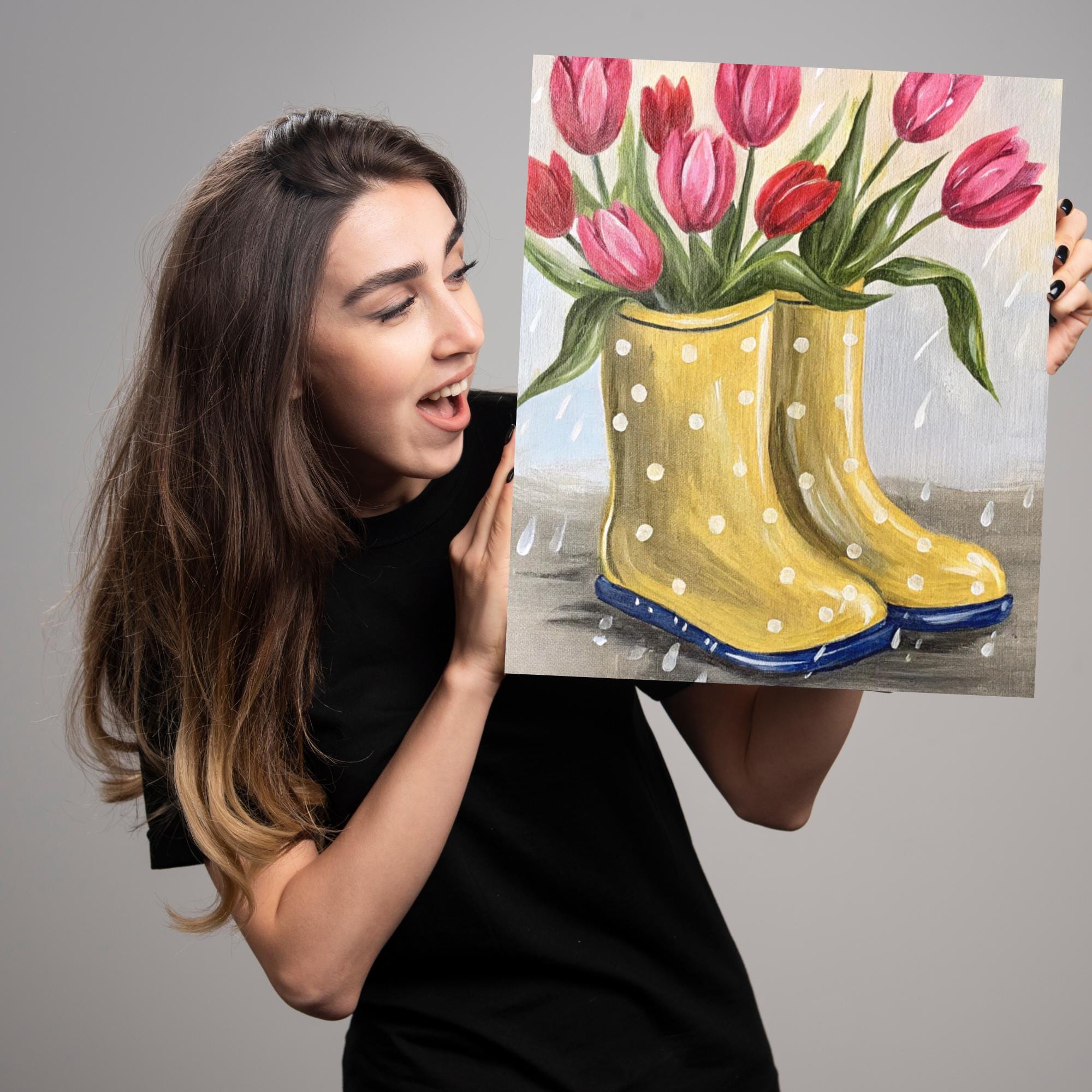 Rain Boots Paint Party Printable, Floral Boot Painting Template 