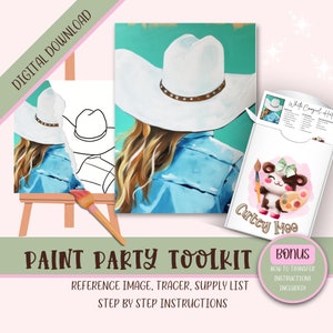 Patrón de sombrero de vaquera, Diy Sip N Paint / Pinta tu propio / Noche de niñas / Regalo de kit de pintura para ella / Fiesta de pintura para adultos Descarga digital imprimible