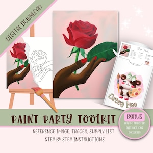 Kit de imágenes imprimibles de fiesta de pintura para adultos diy, instrucciones de descarga de diseño de plantilla Png predibujadas para sorber y pintar, esquema de pintura sobre lienzo,