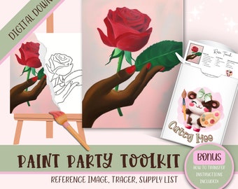 DIY Erwachsenen malen Party druckbare Bilder Kit, Sip und Paint vorgezeichnete Png-Schablone Design-Download-Anweisungen, Malen auf Leinwand Umriss,