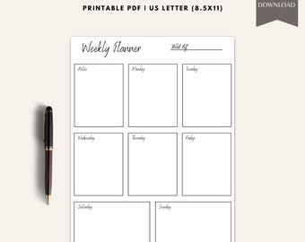 Weekly Planner, Weekly organizer, Desk Planner, Office Planner, School Planner, Printable Portrait Weekly Calendar, US Letter Size