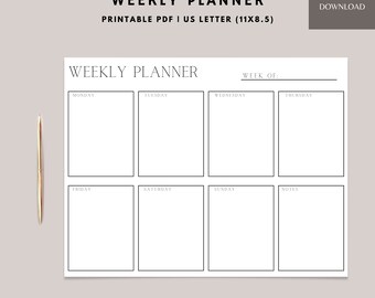 Weekly Planner, Weekly organizer, Desk Planner, Office Planner, School Planner, Printable Landscape Weekly Calendar, US Letter Size