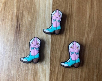 Charm pour chaussures bottes de cowboy bleu/rose