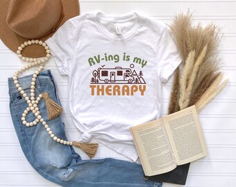 Motorhome T Shirt, RV-ing is my Therapy Shirt, Gift for RV Camper, RV Camping Shirt, Gift for rv Lover, Retro Motorhome tee, Retro rv shirt
