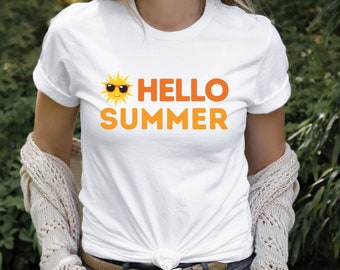 Hello Summer Shirt, Summertime T Shirt, Summer Vacation Shirt, Sunshine Shirt, Sun with Sunglasses T Shirt, Cute Summer Tee
