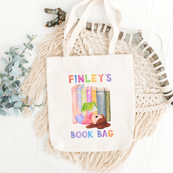 Custom Kids Book Bag, Library Bag For Kids, Gift for Boy, Gift for Girl, Personalized Book Bag for Kids, Custom Name Book Bag, Cute Book Bag