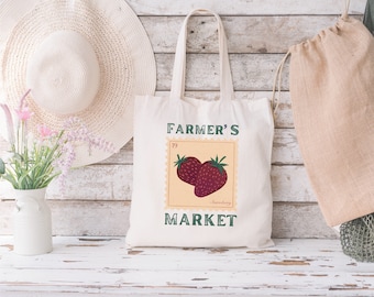 Farmer's Market Tote Bag, Re-usable shopping bag, Farmer's Market Bag, Market Tote Bag, Cute Tote Bag, Gift for Her, Farmer's Market Gift