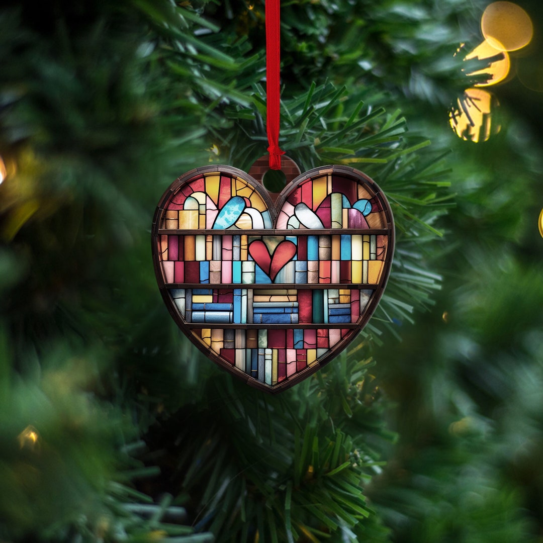 Bookshelf Stained Glass Suncatcher Ornament Gift Exchange Etsy UK