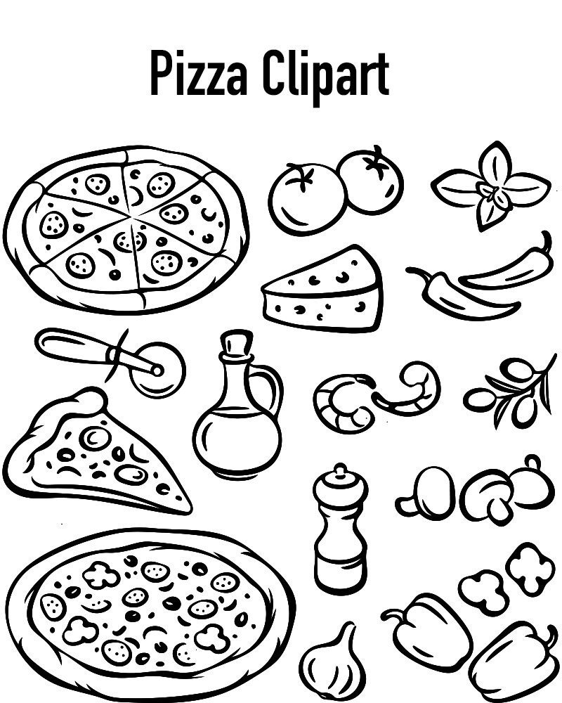 Pizza Clipart Black & White outline Etsy