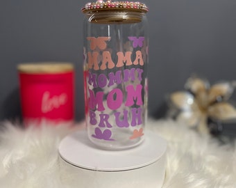 Mama cup, mama glass tumbler, mama tumbler, gift for mom,glass can,glass cup,glass tumbler
