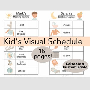 Editable Kids Visual Schedule | Daily Routines Chart | Printable Toddler Routine Chart | Digital | Customizable Routines Chart for Kids