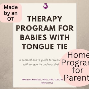 Può includere: Una guida stampabile rosa e bianca intitolata "Programma di terapia per neonati con frenulo linguale: Programma per la casa per i genitori". La guida è realizzata da un terapista occupazionale e include una guida completa per il trattamento del frenulo linguale e della disfunzione orale.