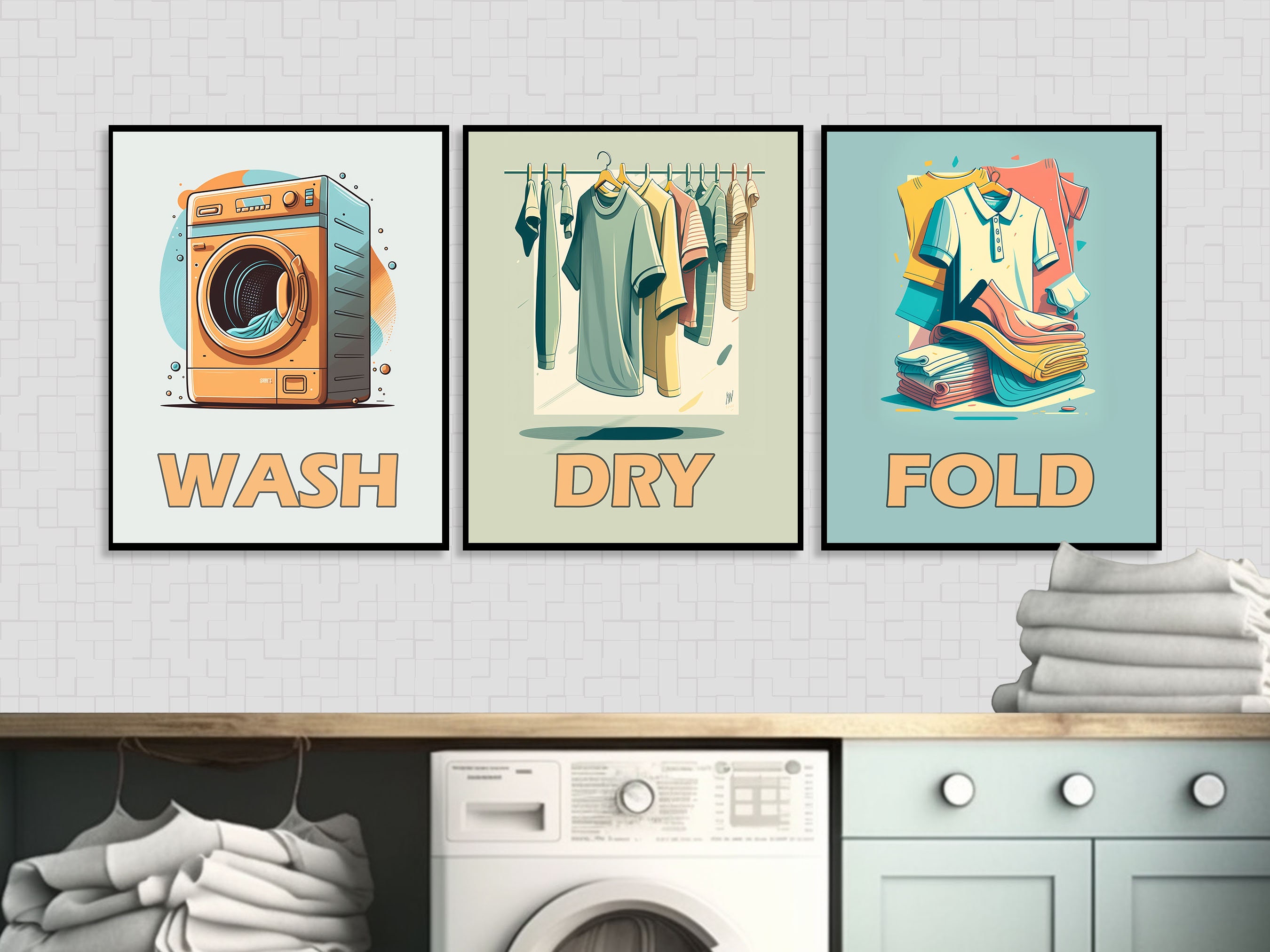 SET Laundry Art Prints Crisp Clean Wall Art Laundry Room Etsy