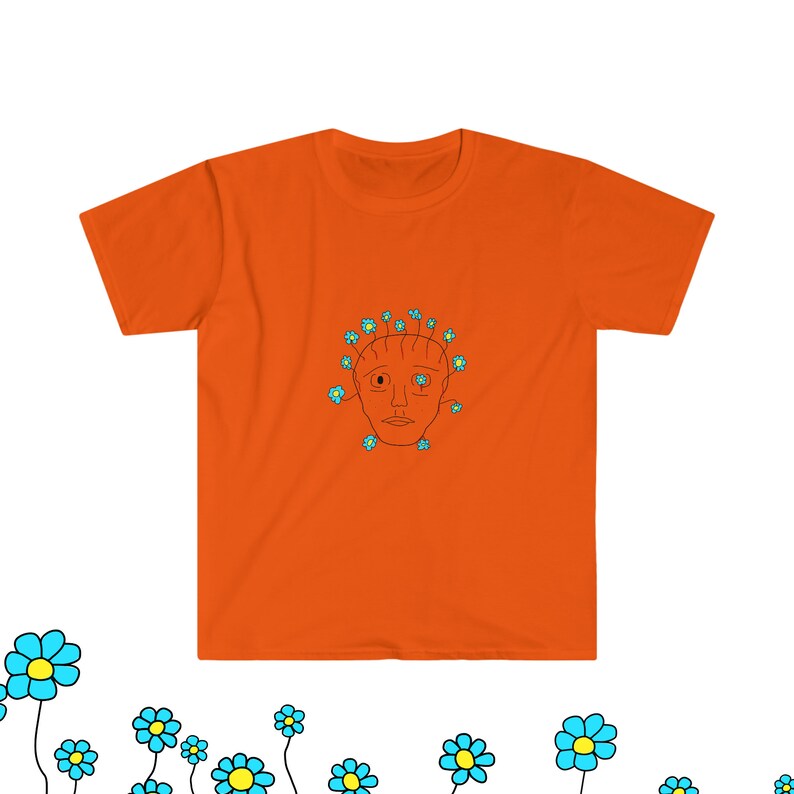 Graphic Tee, T-Shirt, Shirt, Tee, Unisex Clothing, Mens Clothing, Women's Clothing, Fun, Weird, Design, Simple Design, Flowers for Brains Orange