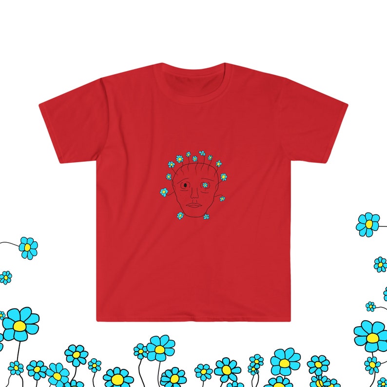 Graphic Tee, T-Shirt, Shirt, Tee, Unisex Clothing, Mens Clothing, Women's Clothing, Fun, Weird, Design, Simple Design, Flowers for Brains Red
