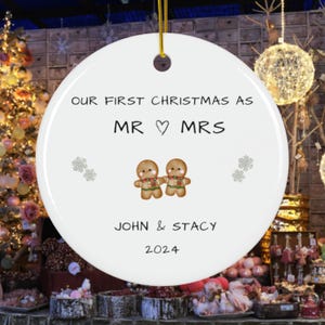 First Christmas Married Ornament, Mr and Mrs, Couples Christmas Ornament, Newlywed Christmas Gift, Personalized Wedding Gift, Our first xmas