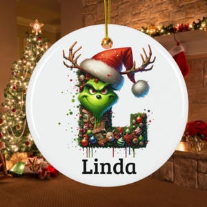 Letter Name Ornament, 2024 Family Ornament, Custom Initial Ornament, Personalized Ornament Name, Grinch Christmas, Christmas Ornament