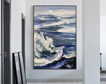 Blue Wave Abstract Painting, Sea painting On Canvas, Living Room Bedroom Home Decor, Painting Gift