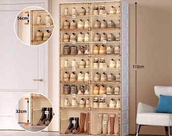 AntBox Shoe Cabinet 9 layers 18 grids (36Pairs) Portable Shoe Organizers Storage Boxes with Magnetic Door, Easy Assembly