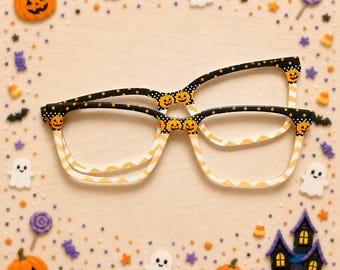 Jack-O-Lantern Dots and Chevron Split Acrylic Eyeglass Topper with Magnets
