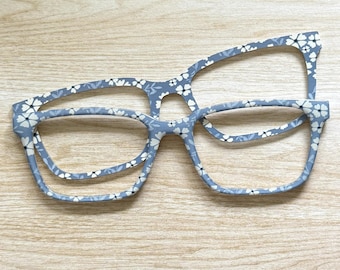 Blue Floral Acrylic Eyeglass Topper with Magnets