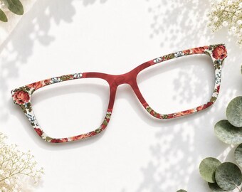 Flower Split on Red Translucent Base Textured Acrylic Eyeglass Topper with Magnets