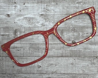 Red with Gold Music Notes Magnetic Eyeglass Topper