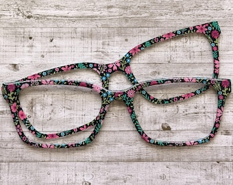 Pink Floral Acrylic Eyeglass Topper with Magnets