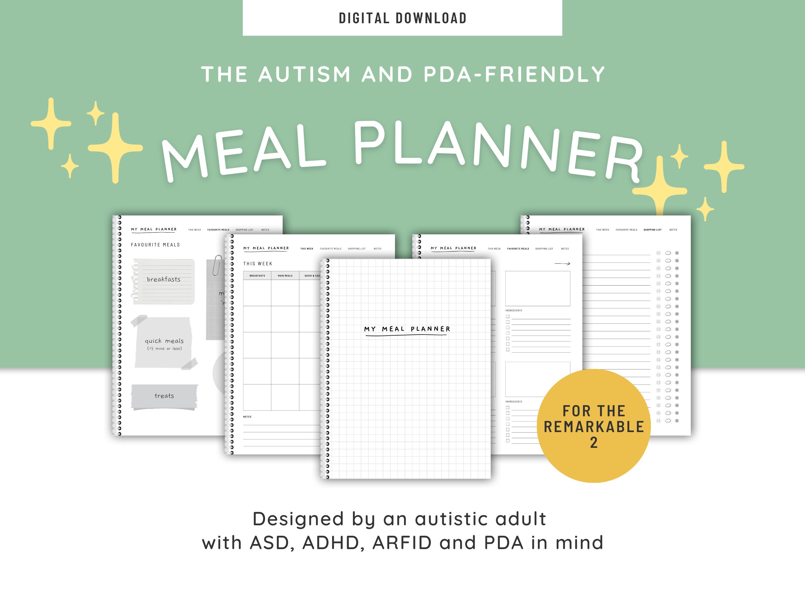 Meal Planner Template for Remarkable 2 - Autism and Pda-friendly. Also ...